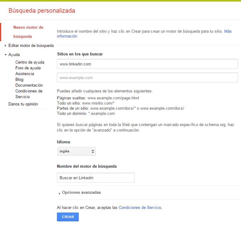 Búsqueda personalizada en Google: Paso 1