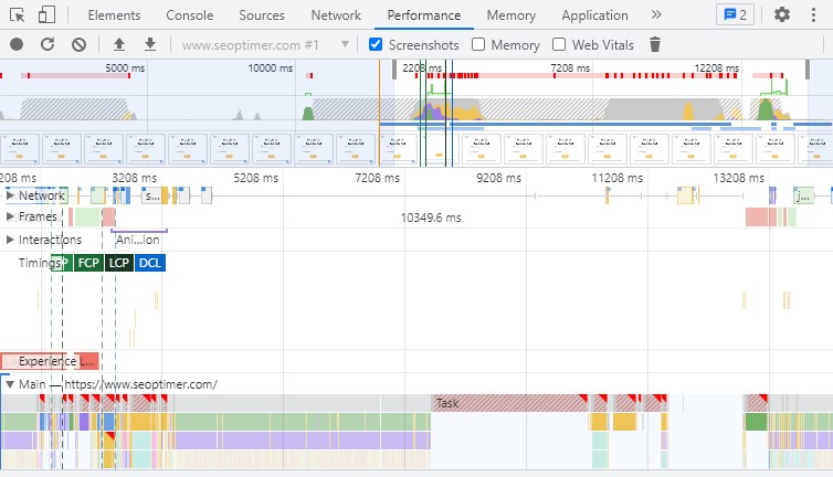 risultati degli strumenti per sviluppatori di chrome