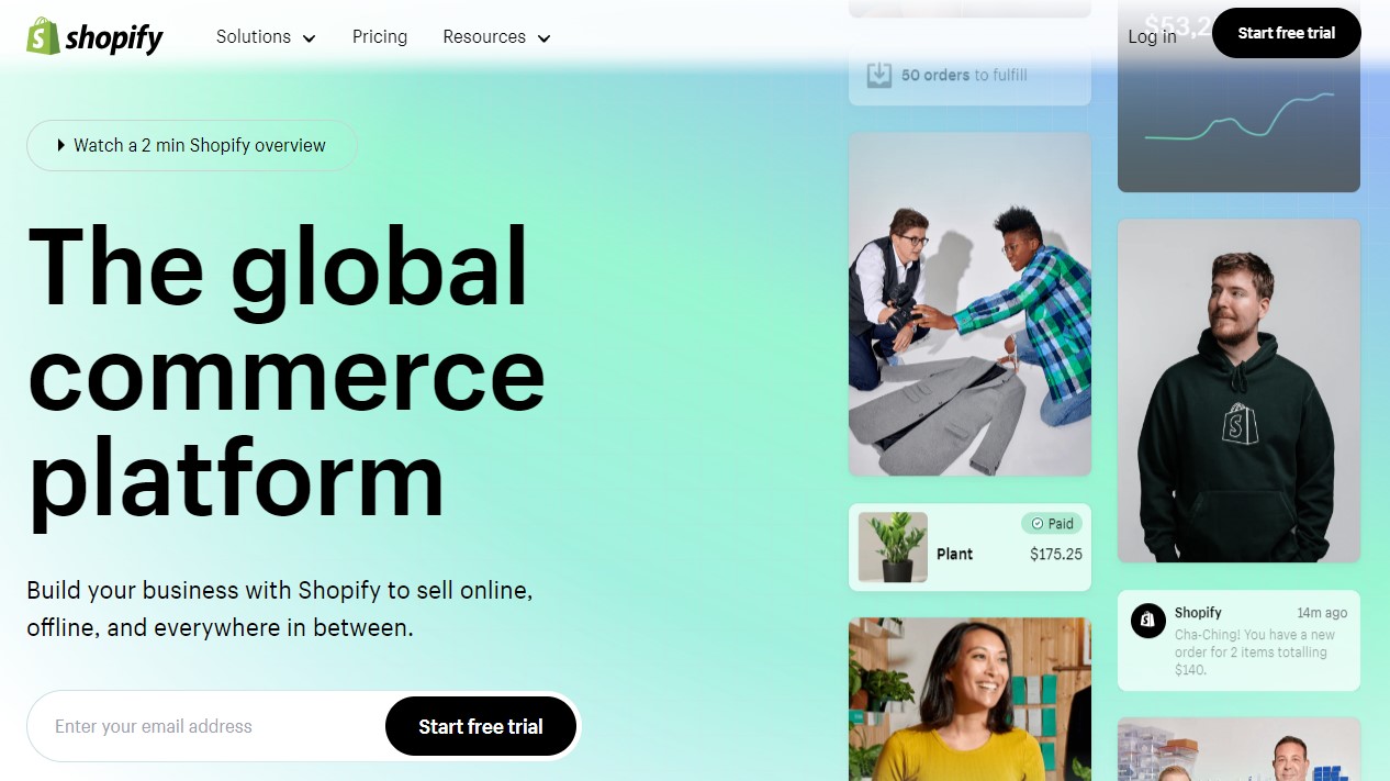 shopify home page